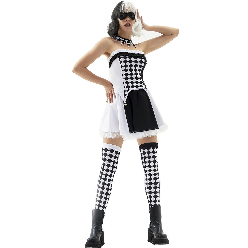 Black and white checkered clown costume cross dressing queen Halloween costume