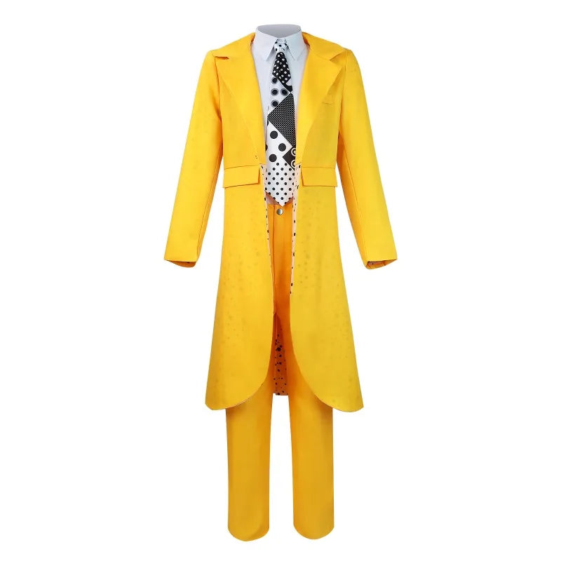 The Mask Cosplay Costume Halloween Jim Carrey Cosplay Uniform Anime Costumes Yellow Trench Hat Carnival Party Mask for Men