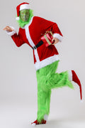 Halloween Green Monster Grinch Cosplay Santa Costume with Furry Pants Outfit