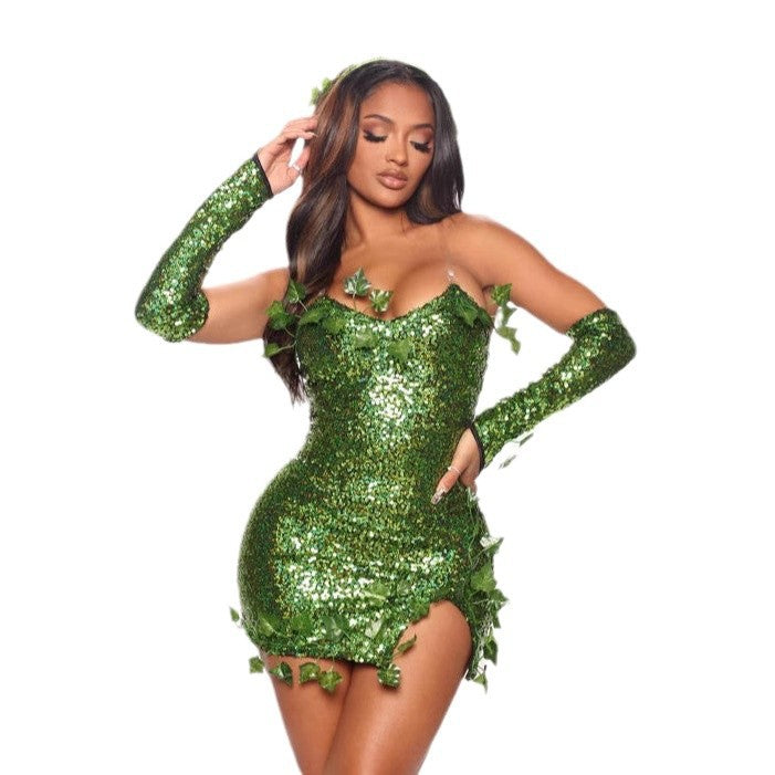 Leaf Sequined Sexy Dance Costume Dress