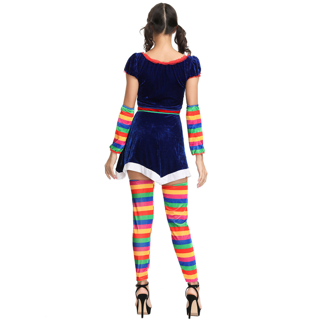 Rainbow striped Christmas costume Halloween party costume Drama circus clown COS costume Stage costume