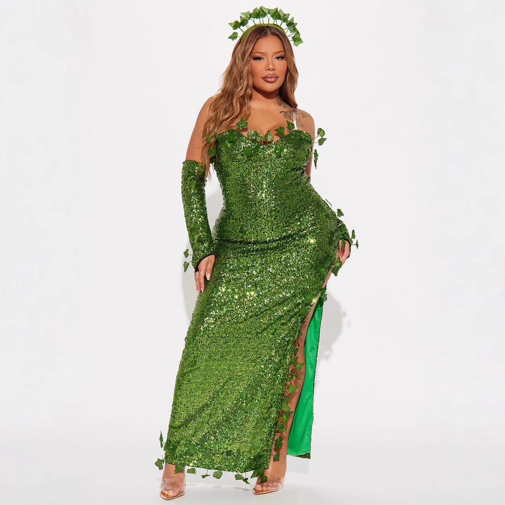 Leaf Sequined Sexy Dance Costume Dress