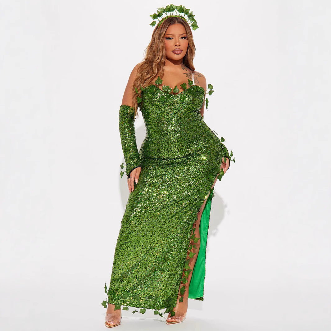 Leaf Sequined Sexy Dance Costume Dress
