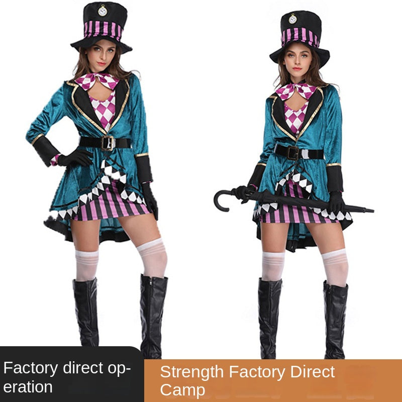 Cosplay Costume Alice in Wonderland Halloween Costume Mad Hatter Women's Adult Magic Wizard Performance Costume Role Play