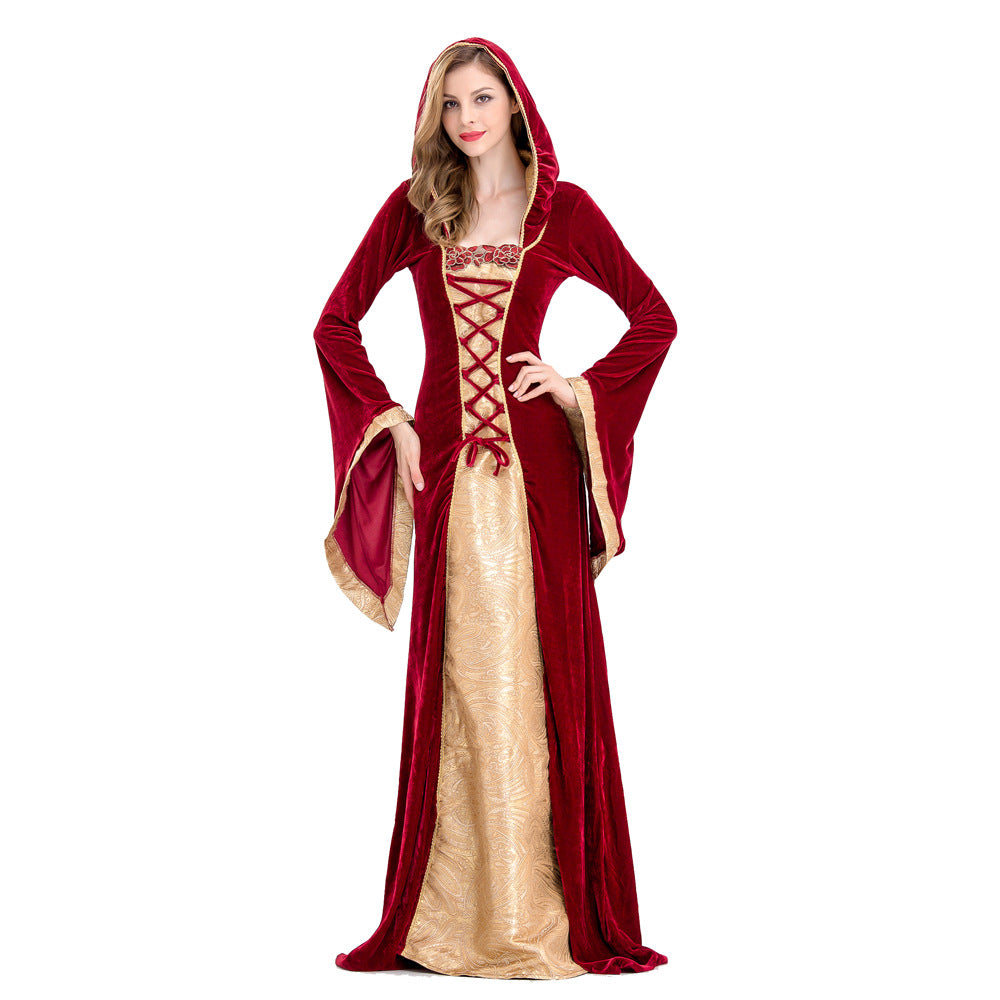 Halloween costume European vintage court long dress hooded dress Queen costume elastic court costume