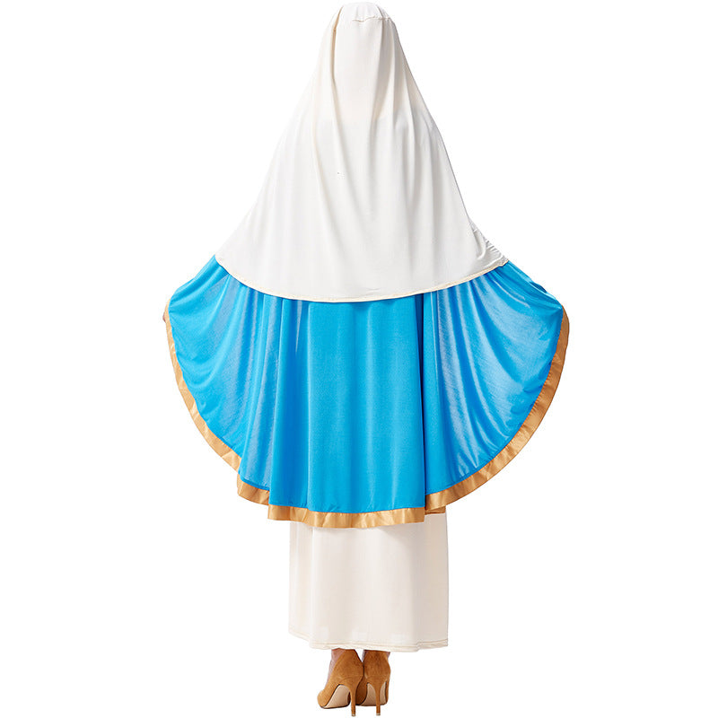 Halloween costume role play beige blue robe costume stage play costume medieval ethnic clothes