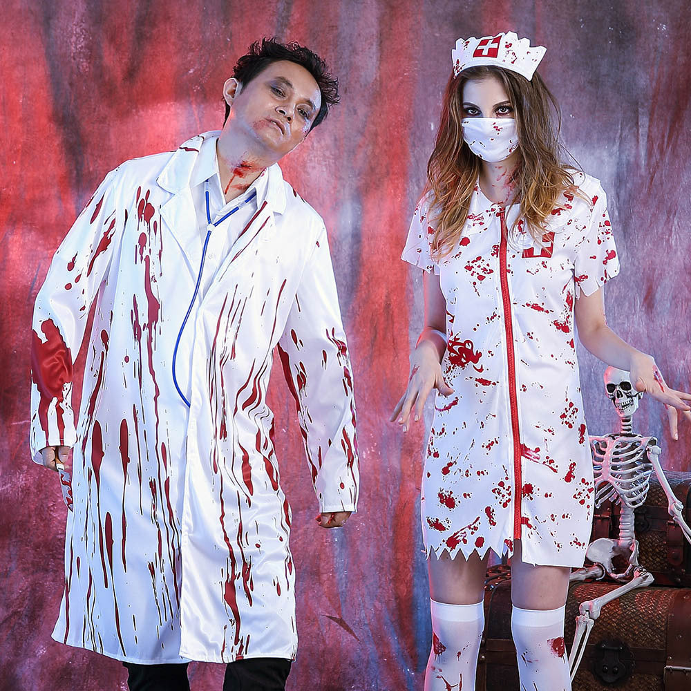 Halloween costume Halloween horror bloody nurse costume zombie adult female doctor's overall couple