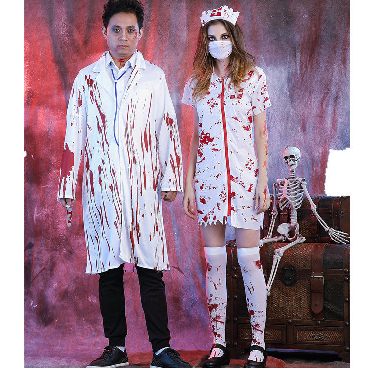 Halloween costume Halloween horror bloody nurse costume zombie adult female doctor's overall couple