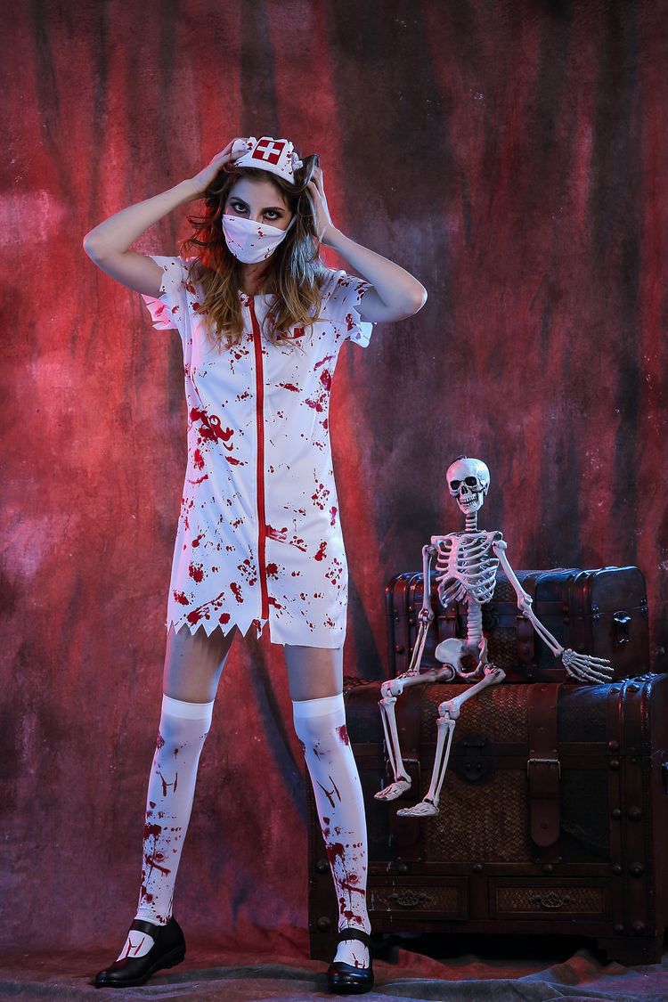 Halloween costume Halloween horror bloody nurse costume zombie adult female doctor's overall couple