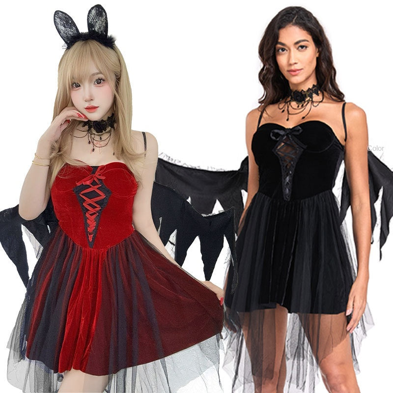 Angel Cosplay Costume Halloween Costume Red Angel Dress Dark Gothic Vampire Demon Costume