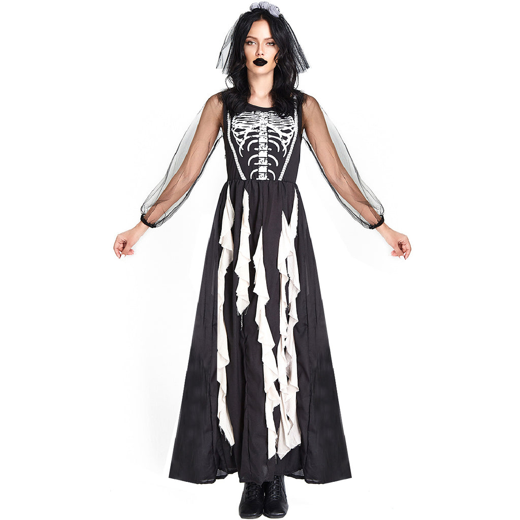 Women's Vampire Demon Skeleton Bride Stage Costume