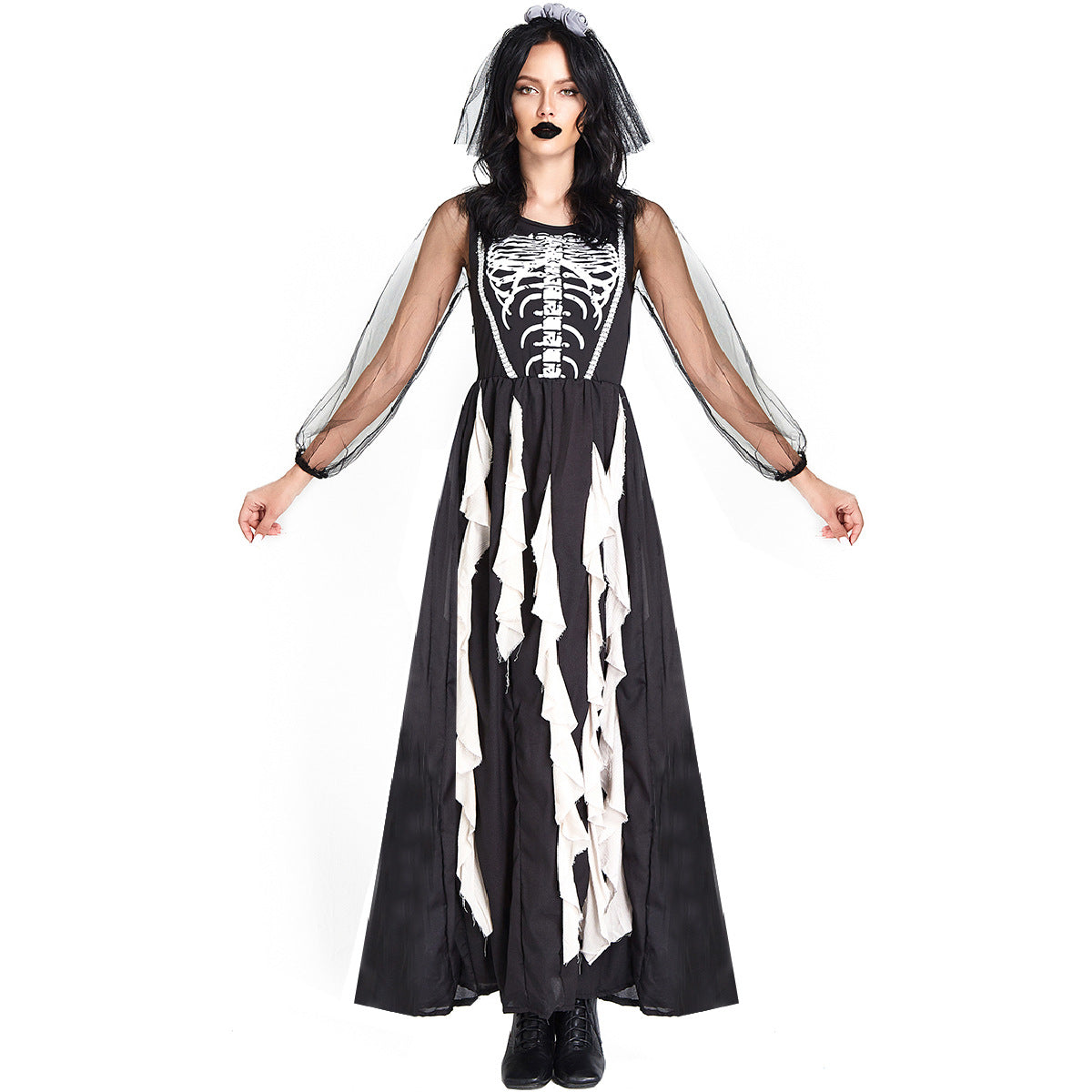 Women's Vampire Demon Skeleton Bride Stage Costume