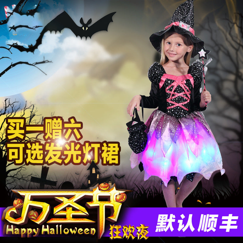 Halloween Children costume clothing with lights cosplay dress up masquerade costume Snowyprincess performance costume