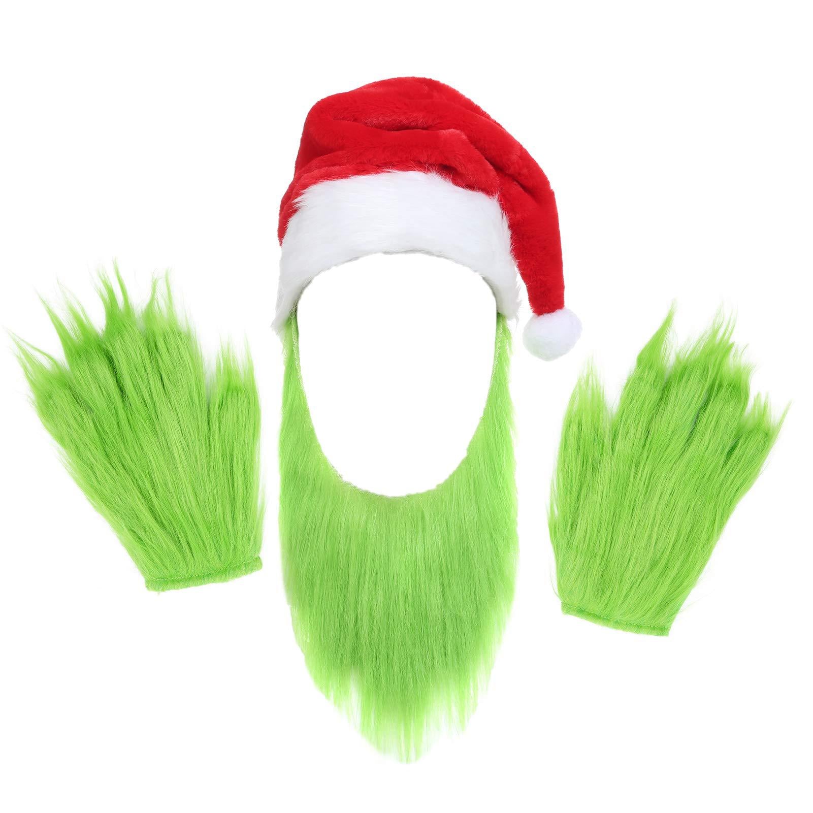 Dr. Seuss' How the Grinch Stole Christmas Grinch beard hat Gloves mask green fur monster head cover green beard Christmas clothing clothes