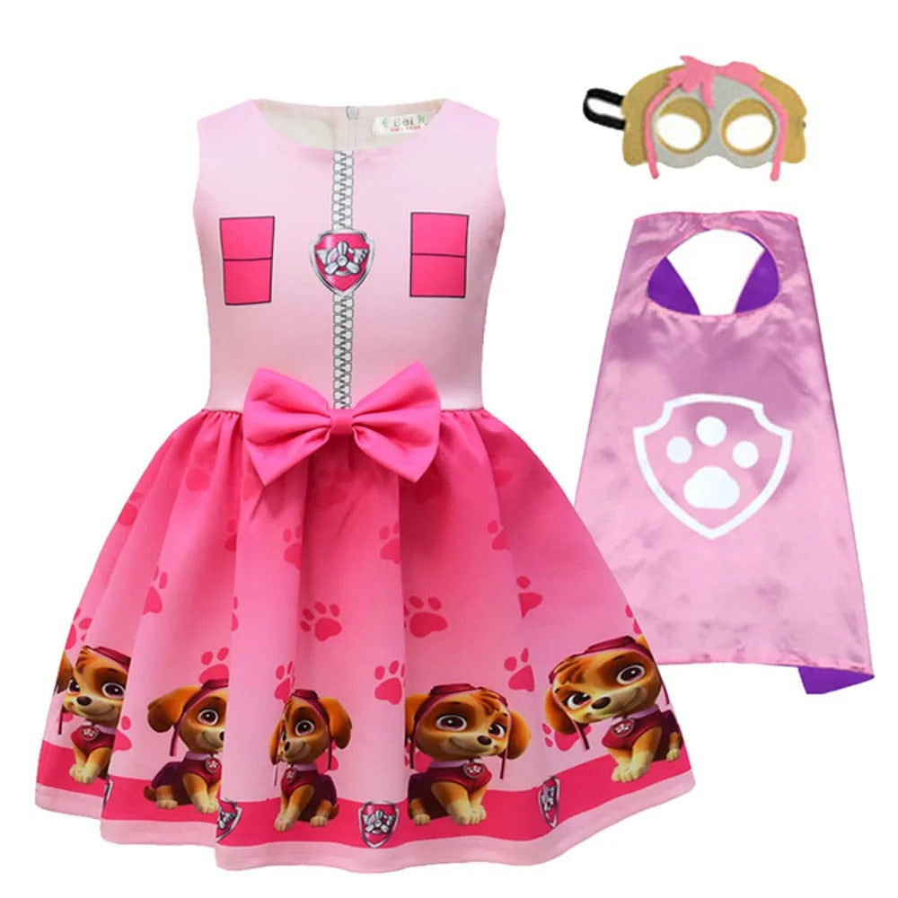 Halloween Cosplay Dress with Cape and Mask for Kids Costume Party