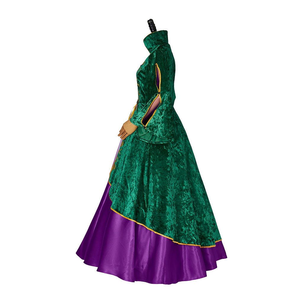 Witch also crazy cosplay costume medieval gold velvet dress Fred performing cosplay costume green bubble sleeves