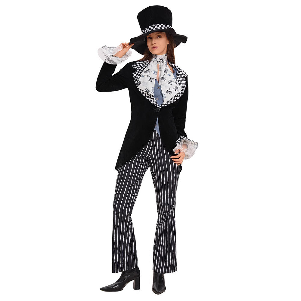 Circus Magician Cosplay Halloween Cartoon Costume Alice in Wonderland Mad Hatter Hat Man Costume Mad Hatter Outfit