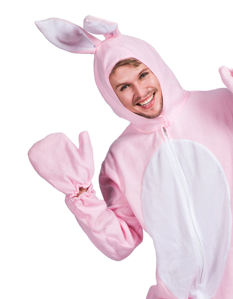 Cute Bunny Outfit Halloween Stage Props Costume Pink Rabbit Costume Adult Animal Pajamas