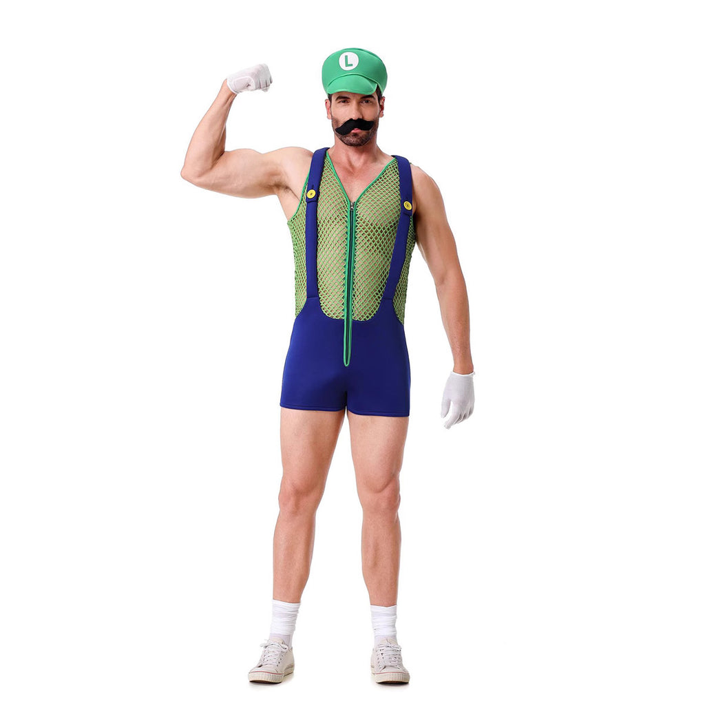 Halloween Men's Costume Funny Party Cartoon Anime Mario Outfit Pipe Man Costume Firefighter Suit
