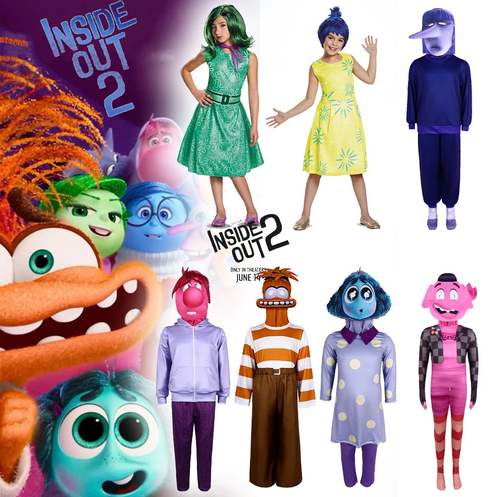 Inside Out 2 Cosplay  Anime Cartoon Character Joy Anxiety Costume For Adult Kids Halloween Dance wear Cosplay Costume Mask