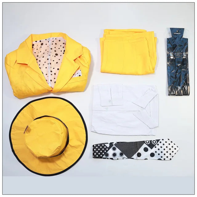 The Mask Cosplay Costume Halloween Jim Carrey Cosplay Uniform Anime Costumes Yellow Trench Hat Carnival Party Mask for Men