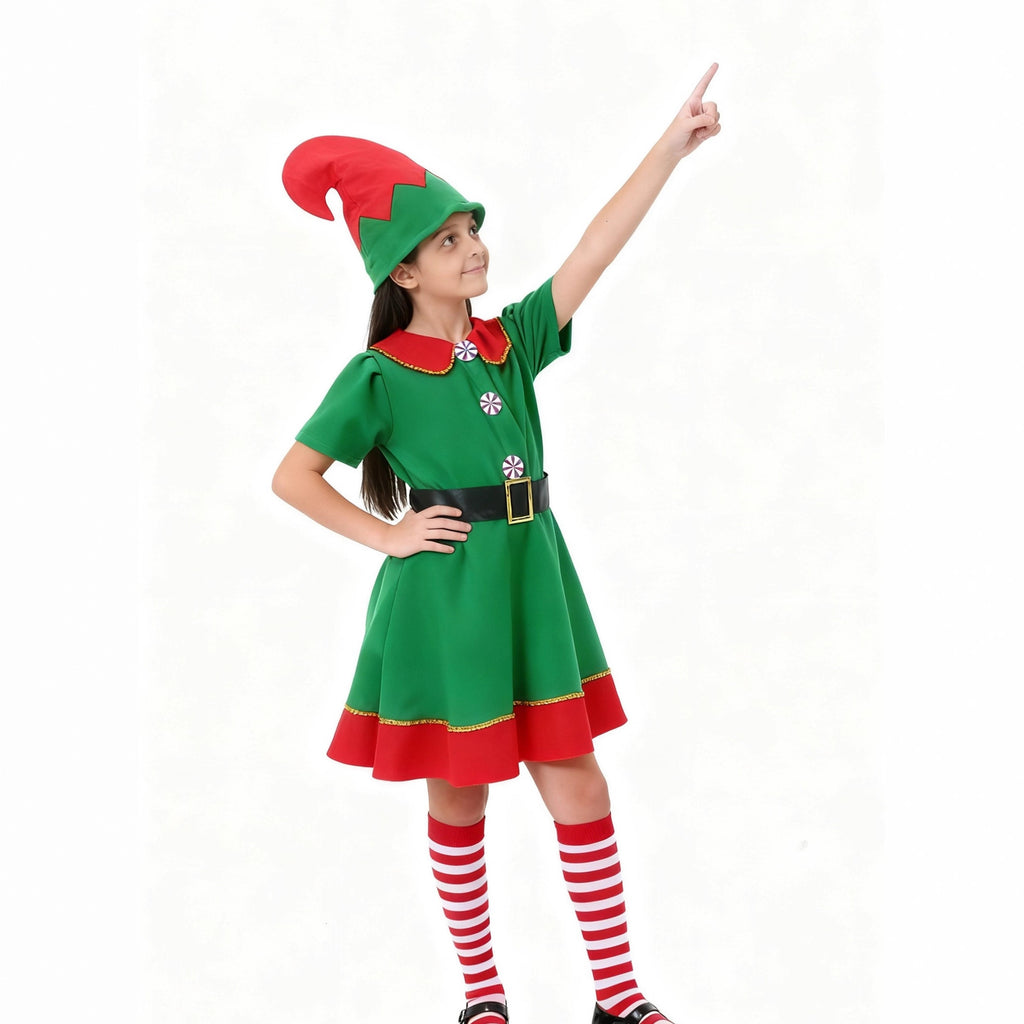 Halloween Costume Christmas Girl Green Elf Cosplay Costume Kindergarten Stage Performance Costume Ready Stock