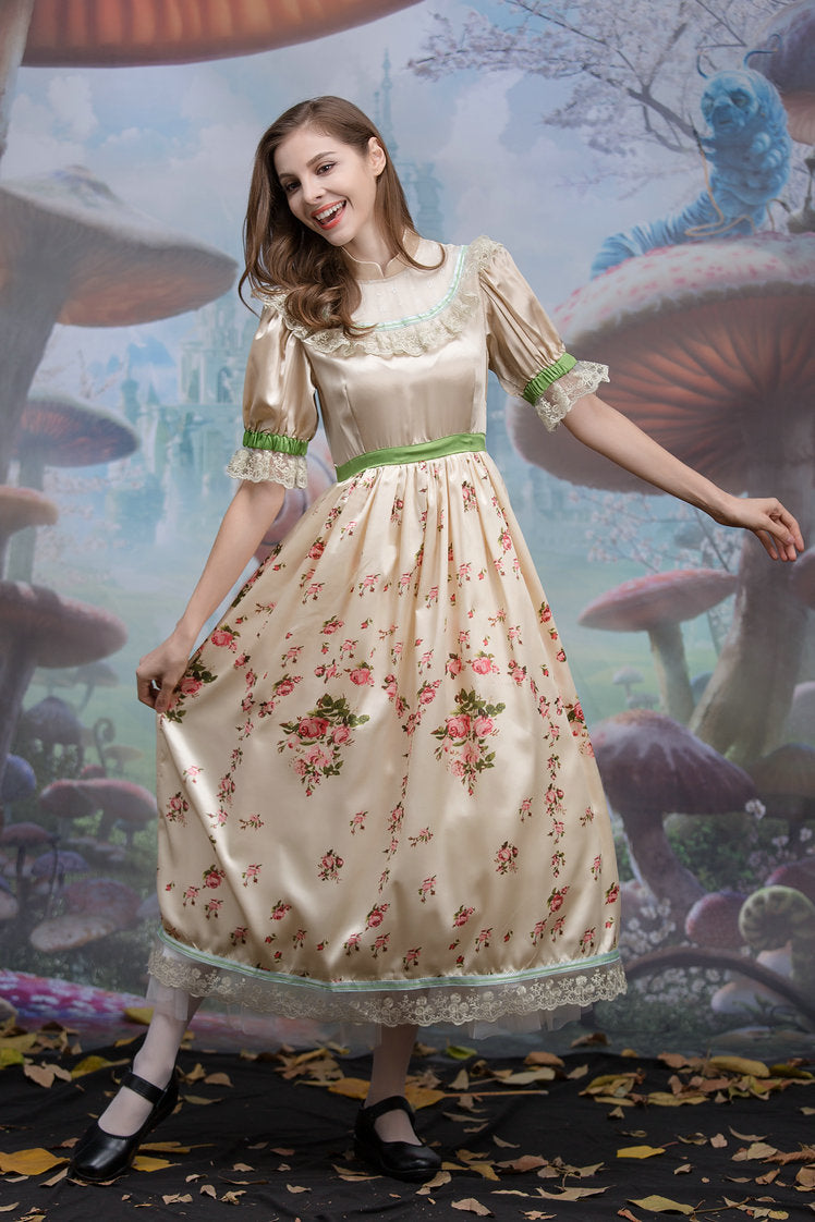 Halloween costume gorgeous Little Red Riding Hood floral long dress cosplay maid costume role-playing costume