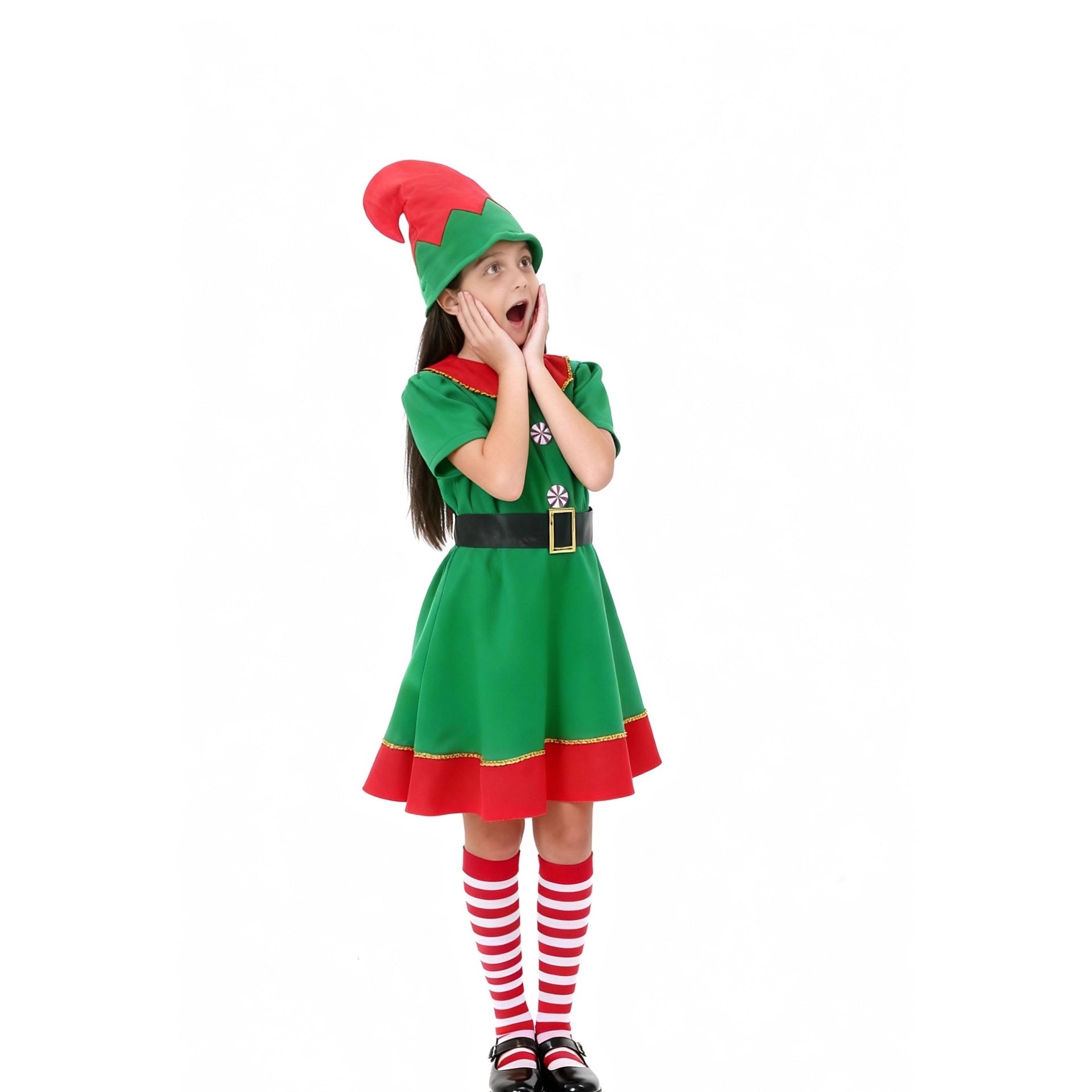 Halloween Costume Christmas Girl Green Elf Cosplay Costume Kindergarten Stage Performance Costume Ready Stock
