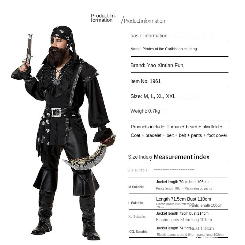 Pirate Cosplay Costume Halloween Outfit Caribbean Pirate Costume Game Uniform