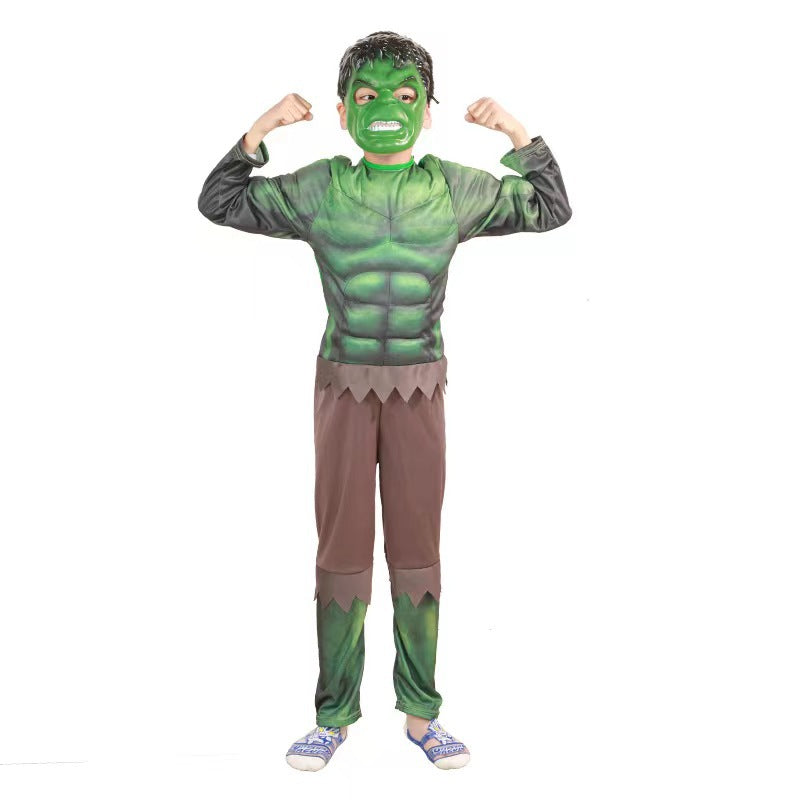 Child Hulk Muscle Costume Superhero Hulk Cosplay Muscle Costume Mask Fist Plush Gloves Child Boys Halloween Christmas Clothes