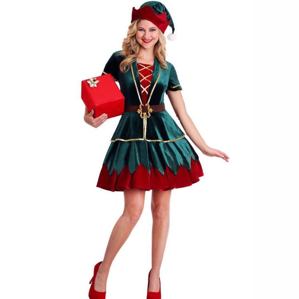 Christmas clown costume, Christmas green couple costume, Christmas costume, stage performance costume