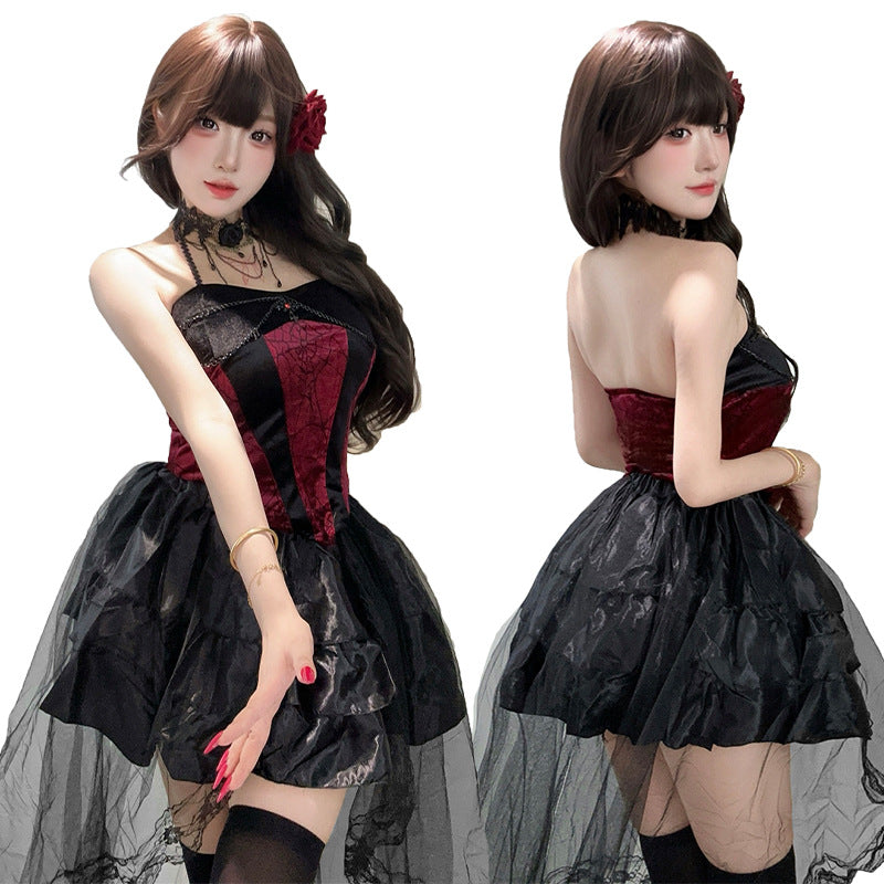 Gothic Cosplay Costume Halloween Queen Vampire Costume Dark Gothic Witch Role Play Costume