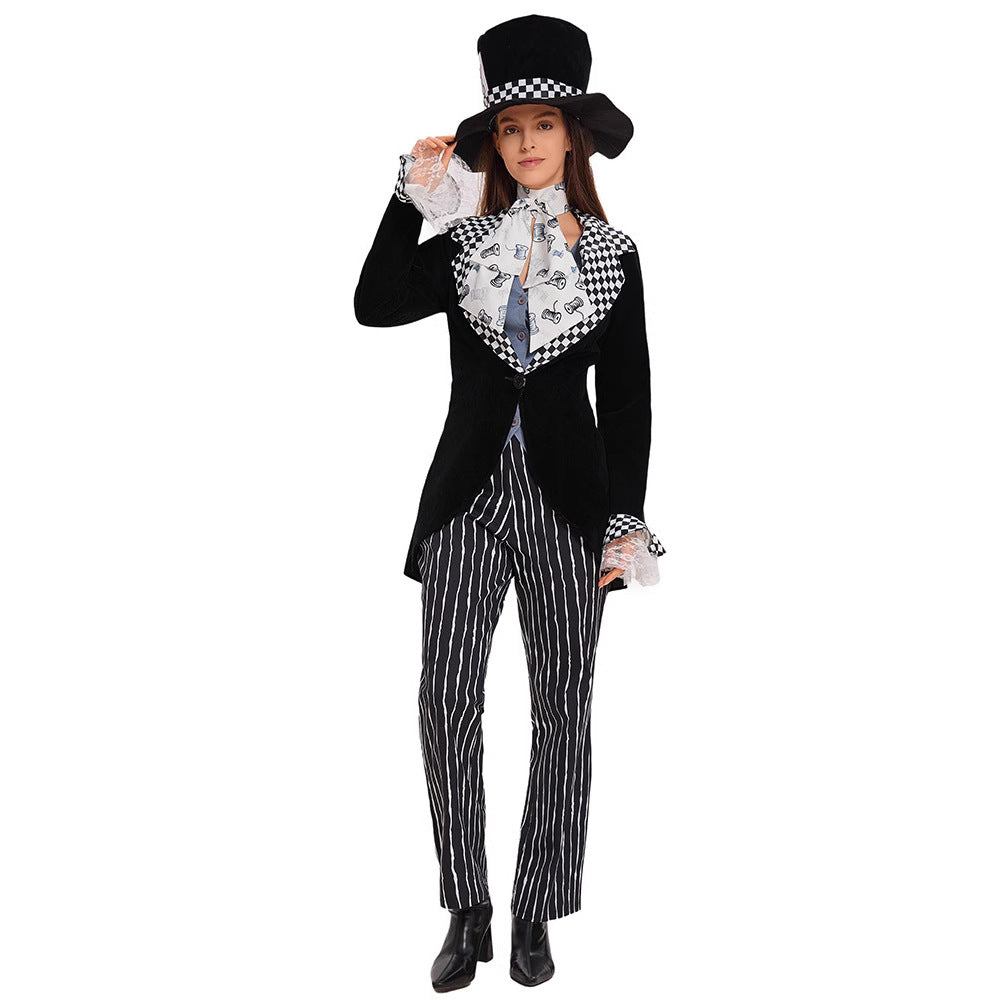 Circus Magician Cosplay Halloween Cartoon Costume Alice in Wonderland Mad Hatter Hat Man Costume Mad Hatter Outfit