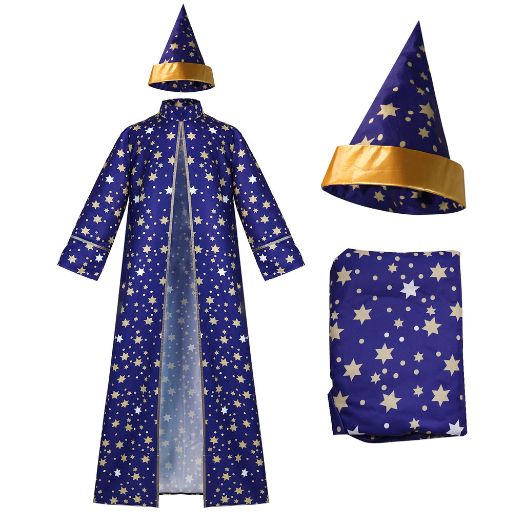 Halloween Magician Star Moon Wizard Cosplay Costume Magic Robe Star Moon Wizard COS Performance Costume