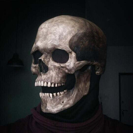 Full Head Skull Mask Halloween Horror Skull Movable Jaw Latex Mask