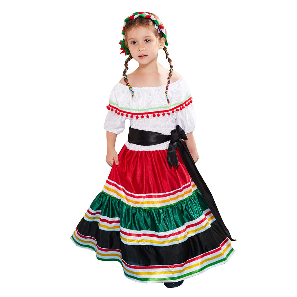 New Mexican ethnic girl dress long dress Halloween party costume stage performance costume Day of the Dead dress