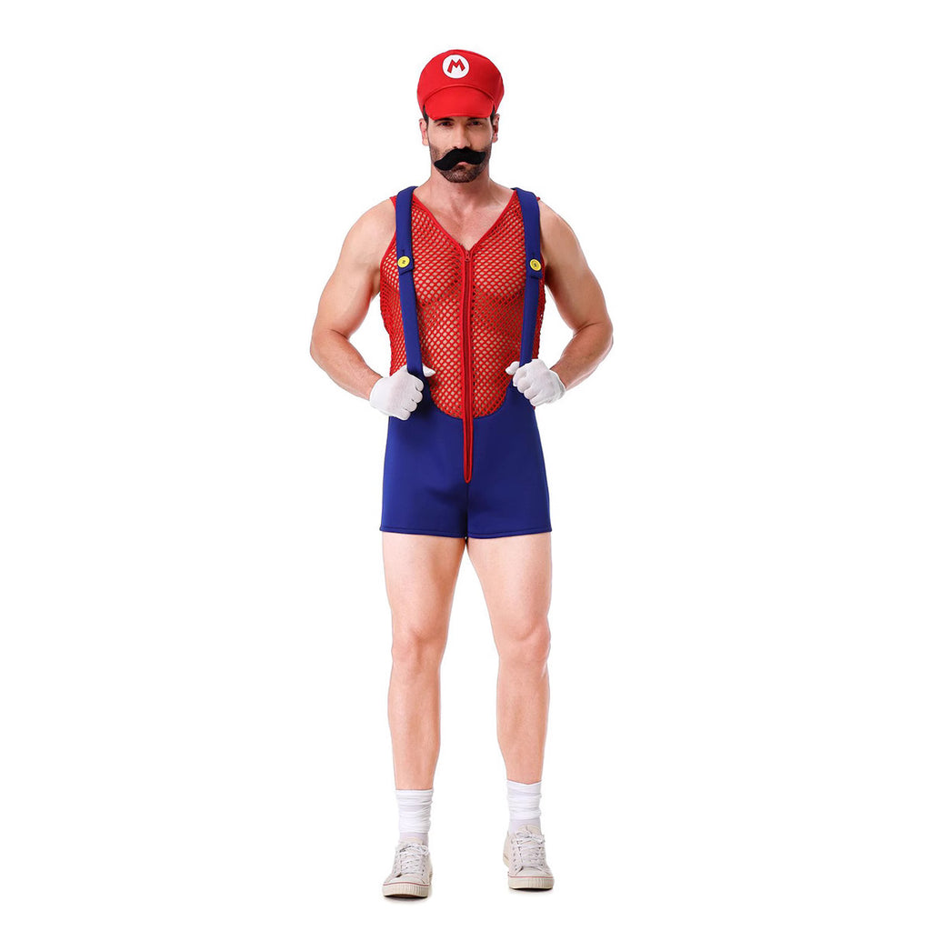 Halloween Men's Costume Funny Party Cartoon Anime Mario Outfit Pipe Man Costume Firefighter Suit