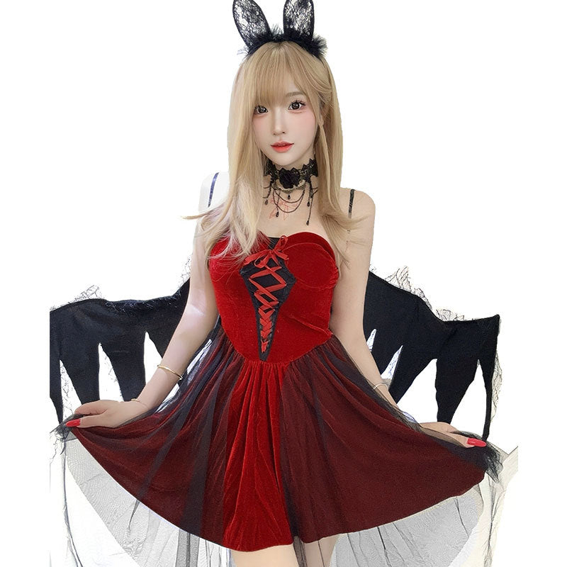 Angel Cosplay Costume Halloween Costume Red Angel Dress Dark Gothic Vampire Demon Costume