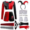 Circus Halloween Costume Black and Red Bodysuit Sexy Jester Costume Clown Costume Stage Performance Outfit