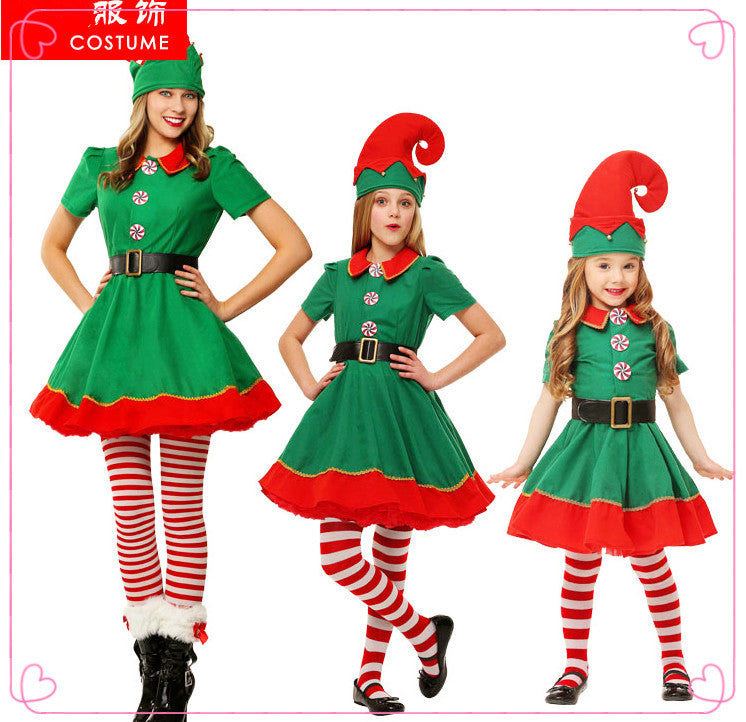 Foreign trade popular style Halloween costume children's Christmas elf costume Parent-Child Costume Festival adult men's and women's green Christmas clothes