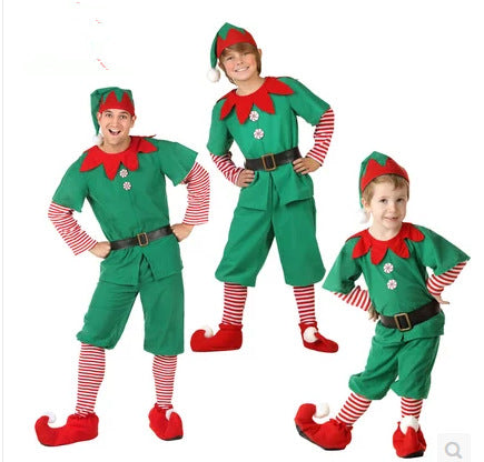 Foreign trade popular style Halloween costume children's Christmas elf costume Parent-Child Costume Festival adult men's and women's green Christmas clothes