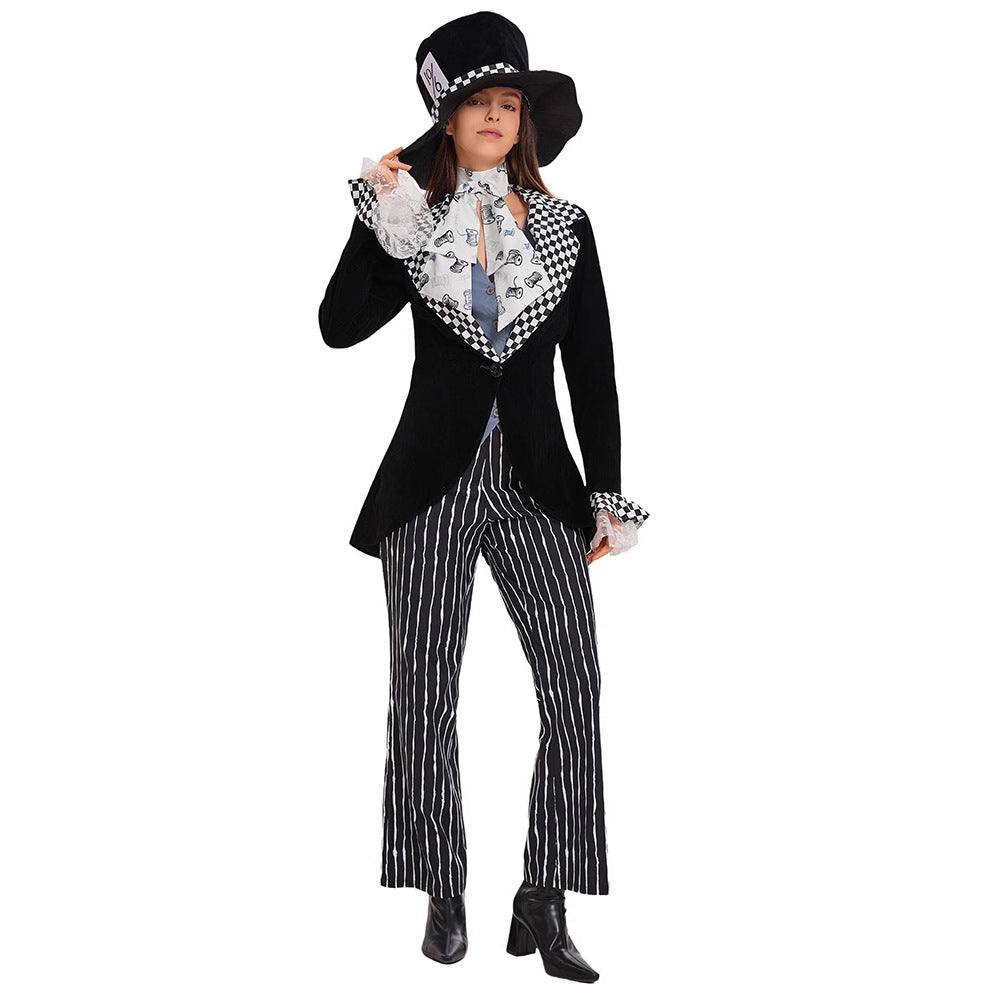 Circus Magician Cosplay Halloween Cartoon Costume Alice in Wonderland Mad Hatter Hat Man Costume Mad Hatter Outfit