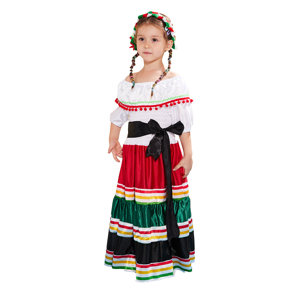 New Mexican ethnic girl dress long dress Halloween party costume stage performance costume Day of the Dead dress
