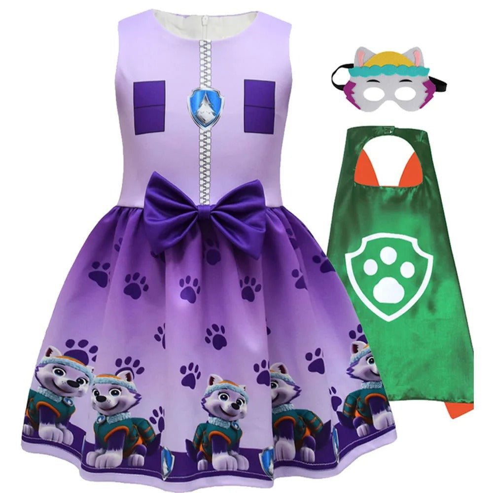 Halloween Cosplay Dress with Cape and Mask for Kids Costume Party