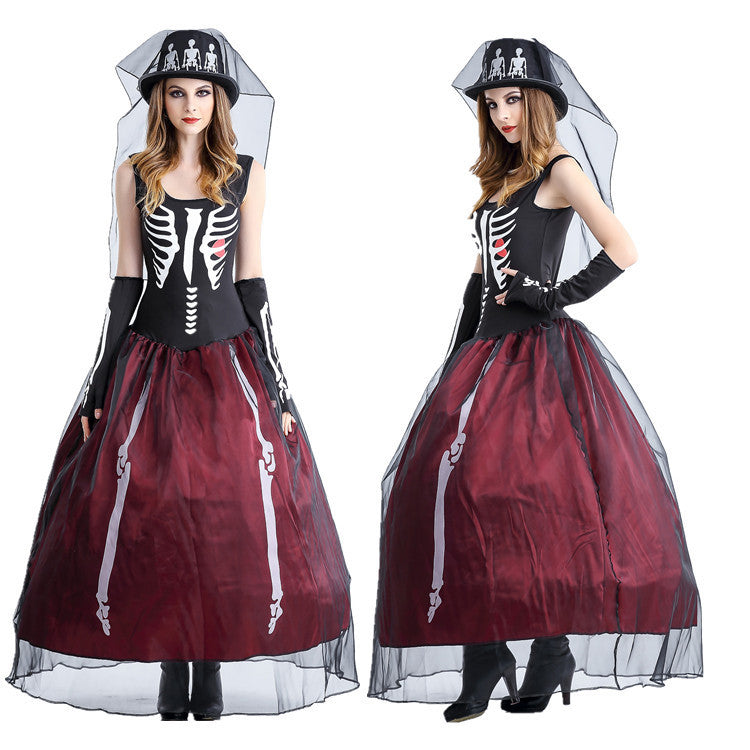 Halloween Costume Skull White Mummy Bride Zombie Outfit Nightclub Cosplay Stage Performance Costume