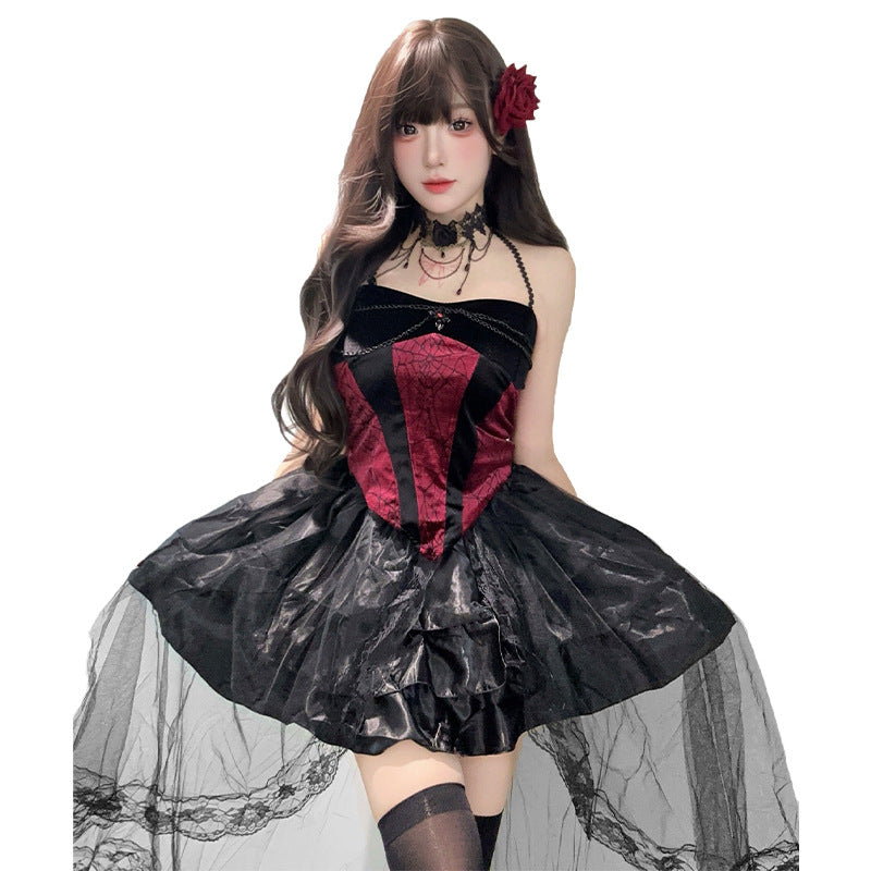 Gothic Cosplay Costume Halloween Queen Vampire Costume Dark Gothic Witch Role Play Costume