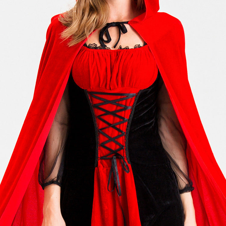 Halloween Costume Cosplay Dress for Women, Party Queen Long Dress, Little Red Riding Hood Performance Costume