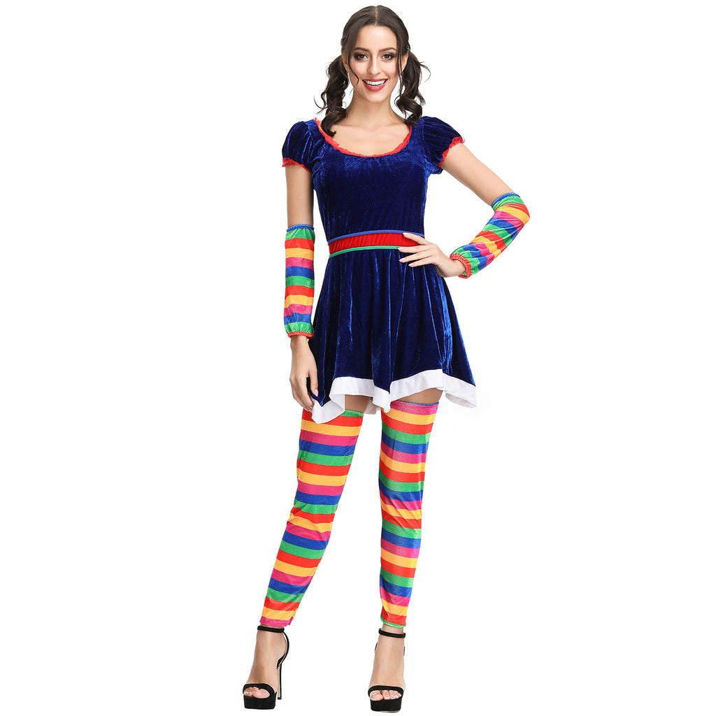 Rainbow striped Christmas costume Halloween party costume Drama circus clown COS costume Stage costume