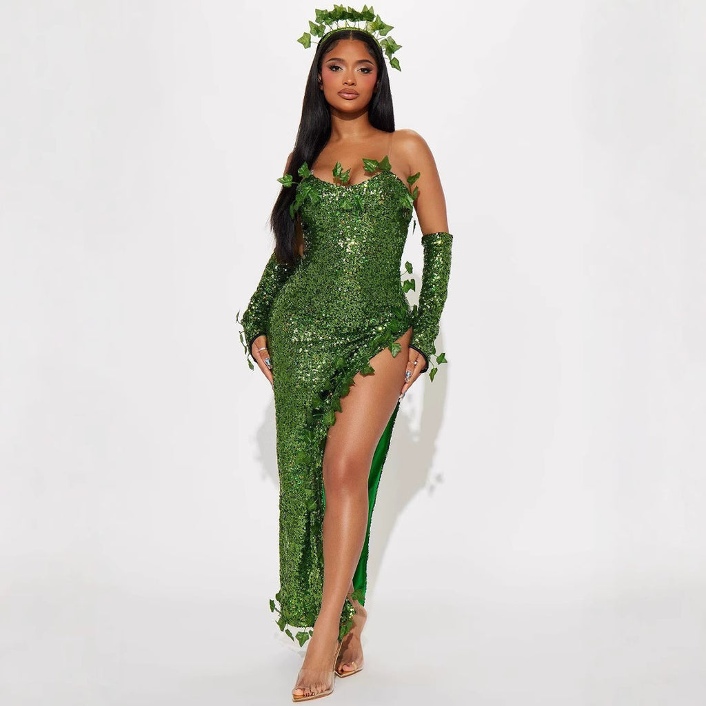 Leaf Sequined Sexy Dance Costume Dress