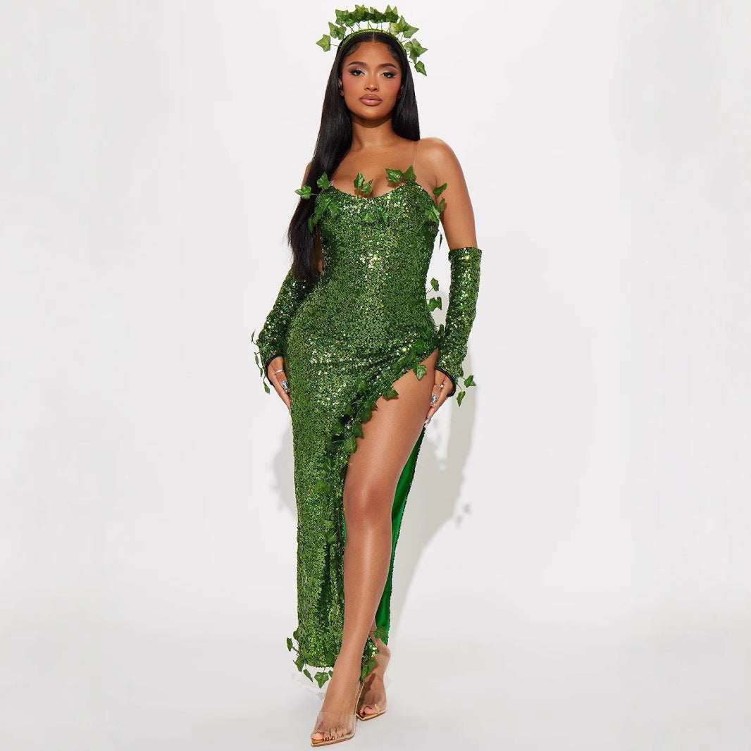 Leaf Sequined Sexy Dance Costume Dress